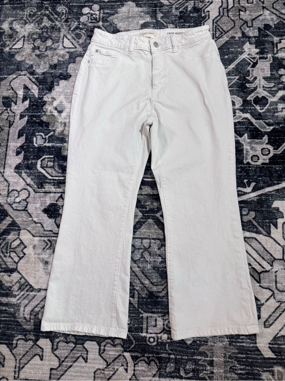 Warp + Weft Women's White Wide-Leg Bootcut Cropped Jeans Sz 12 31/43/25
